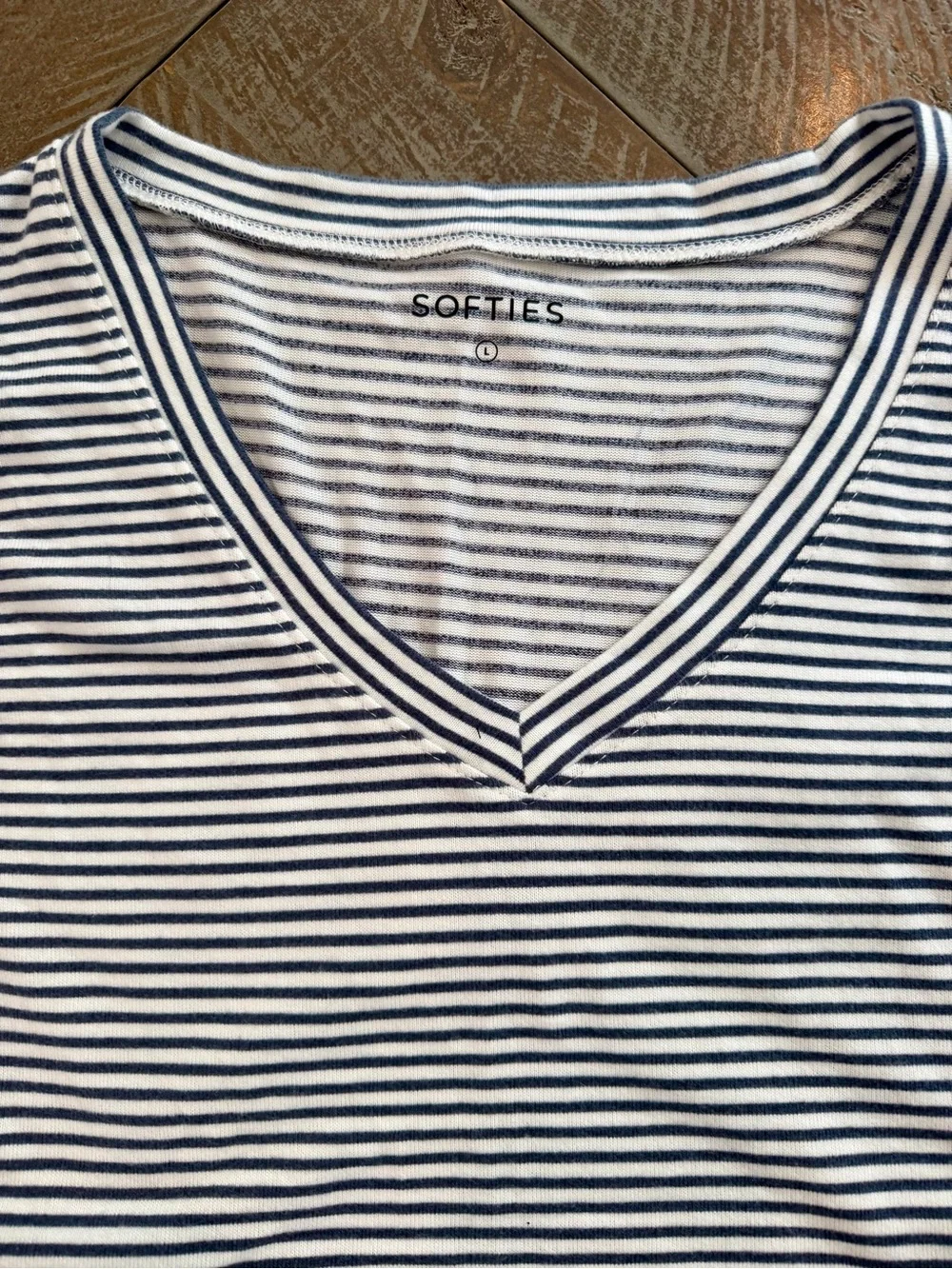 SOFTIES “NEW” Dream Ruffle Striped PJ Top and Shorts Set - Gray/White size L